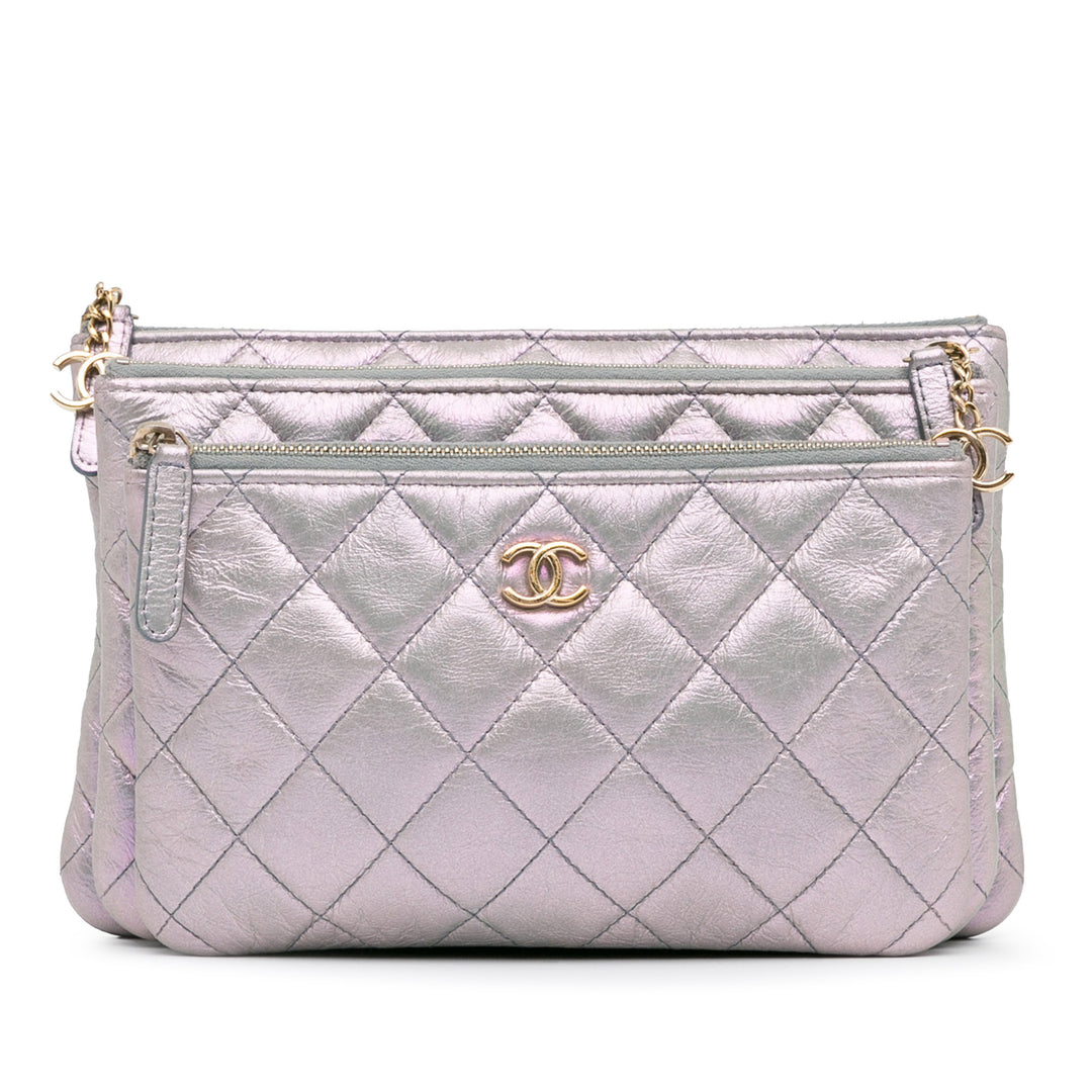Iridescent Crumpled Calfskin Trio Cosmetic Case Purple - Gaby Paris