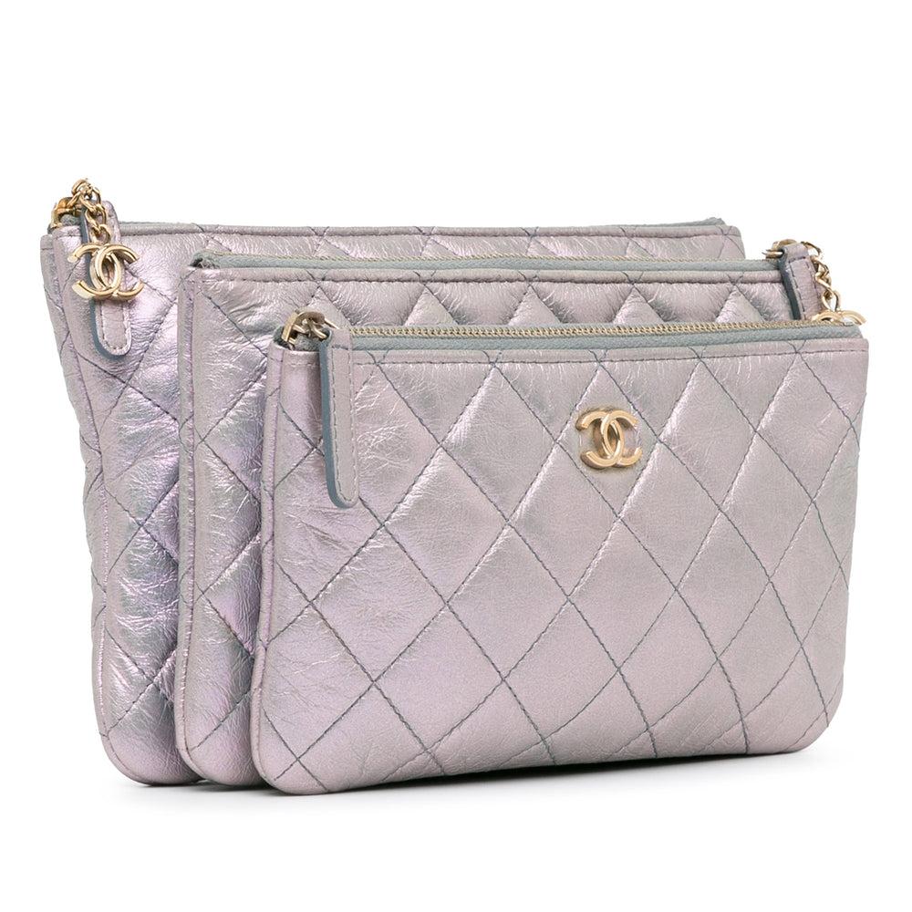Iridescent Crumpled Calfskin Trio Cosmetic Case Purple - Gaby Paris