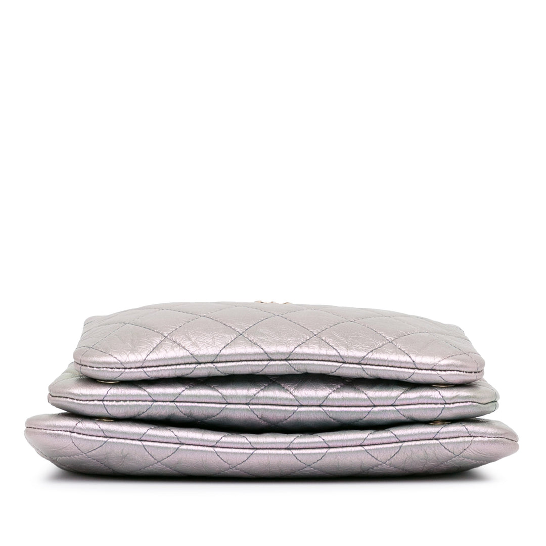 Chanel Iridescent Crumpled Cuir de veau Trio Cosmetic Étui Violet