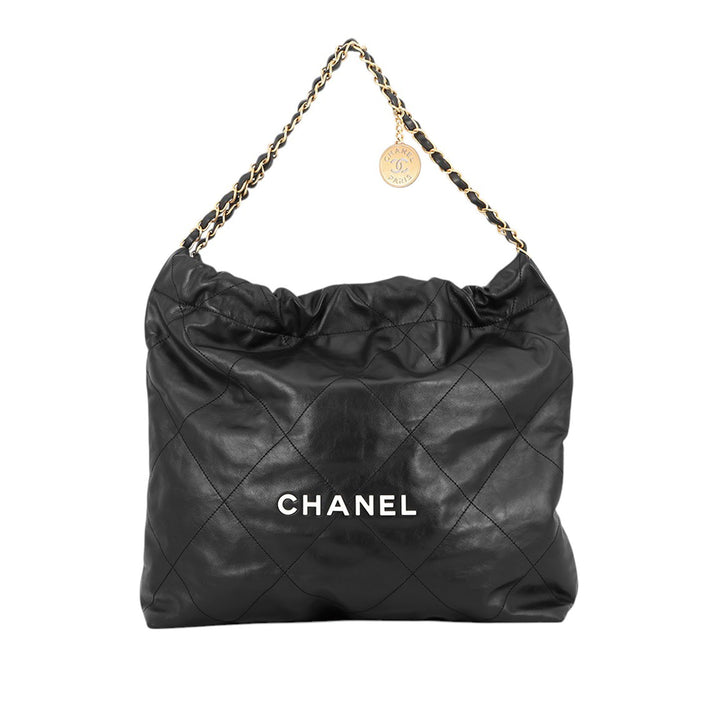 Matelassé brillant 22 Sac Moyen Cuir de veau Noir