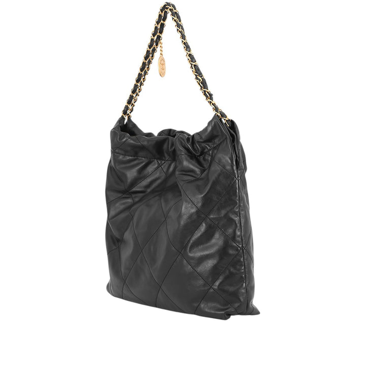 Matelassé brillant 22 Sac Moyen Cuir de veau Noir