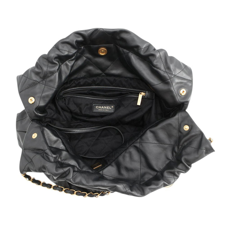 Matelassé brillant 22 Sac Moyen Cuir de veau Noir