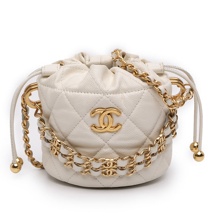 Chanel Mini Matelassé Caviar Twist Your Buttons Drawstring Bucket Sac