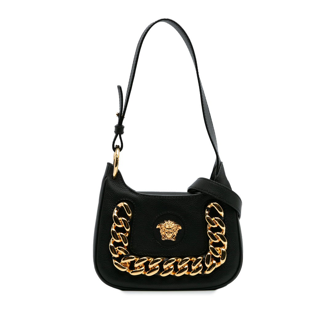 Small Leather La Medusa Chain Hobo Black - Gaby Paris