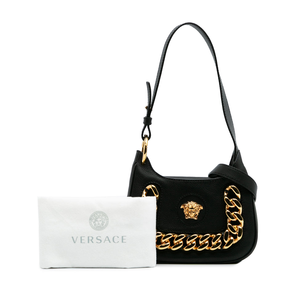 Small Leather La Medusa Chain Hobo Black - Gaby Paris