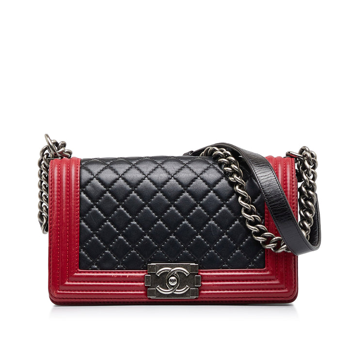 Medium Bicolor Lambskin Boy Flap Black - Gaby Paris