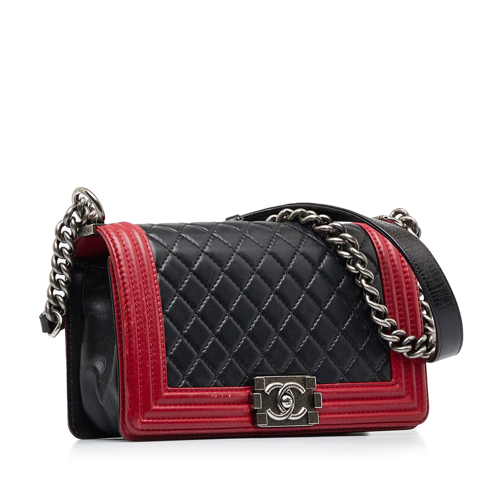 Medium Bicolor Lambskin Boy Flap Black - Gaby Paris