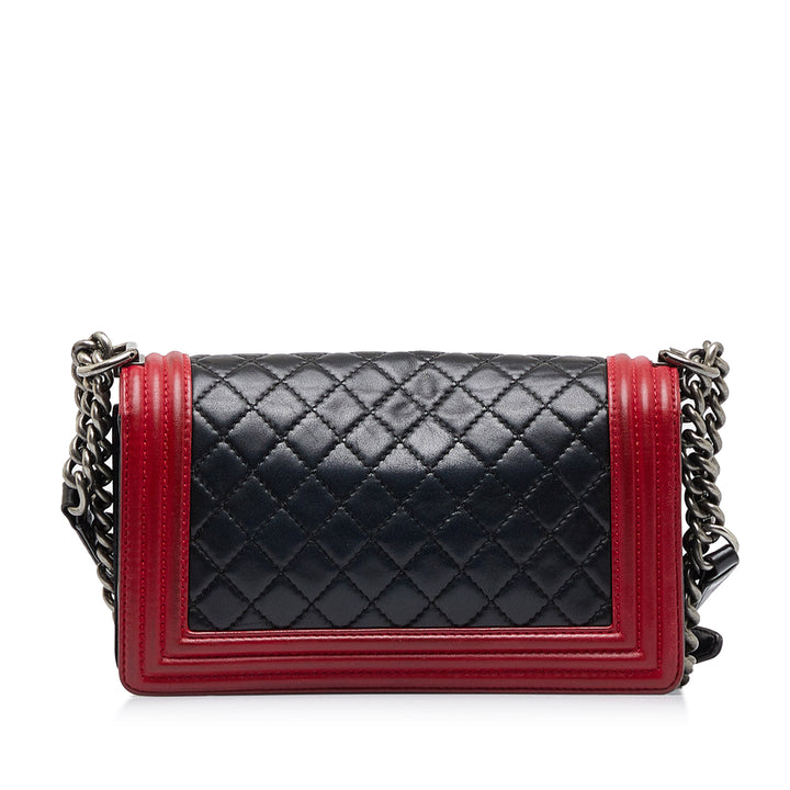 Medium Bicolor Lambskin Boy Flap Black - Gaby Paris