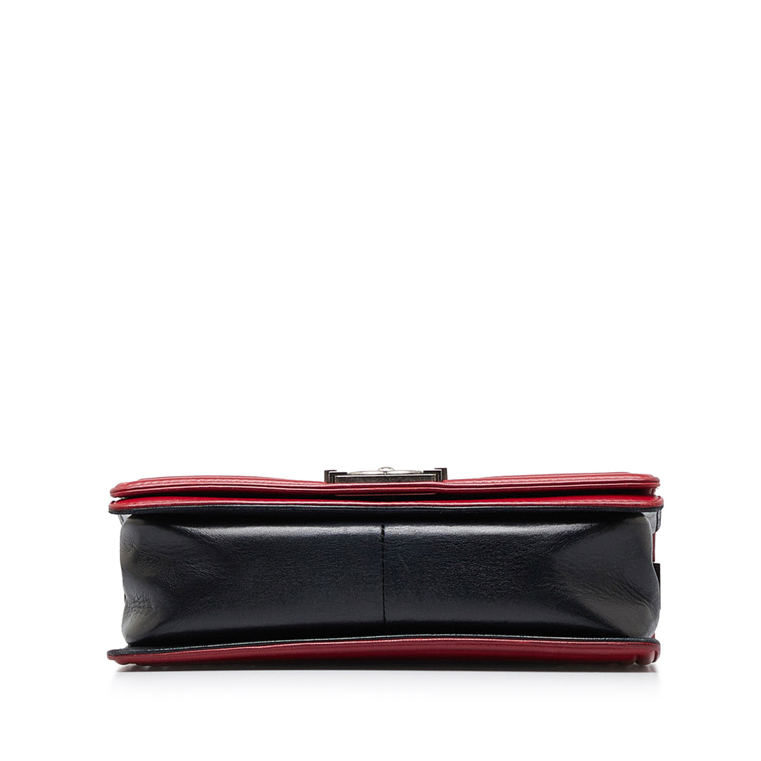 Medium Bicolor Lambskin Boy Flap Black - Gaby Paris