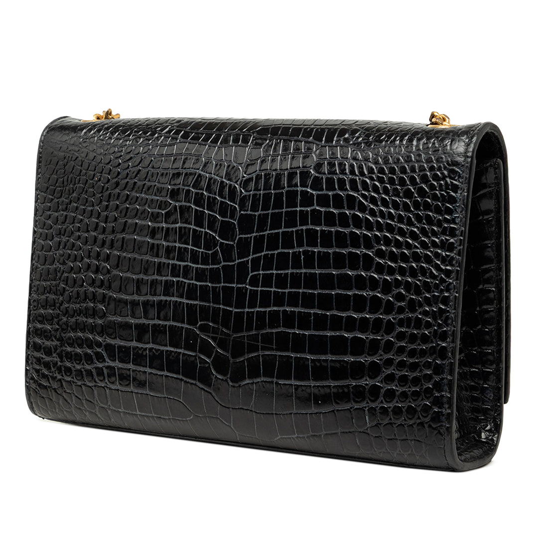 Saint Laurent Medium Croc embossé Cuir verni Monogram Kate Pompon Sac porté croisé