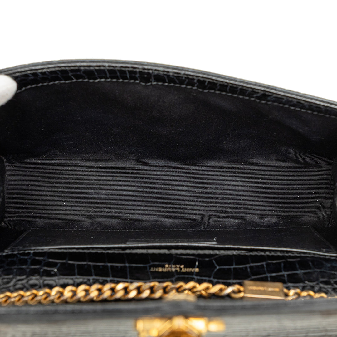 Saint Laurent Medium Croc embossé Cuir verni Monogram Kate Pompon Sac porté croisé