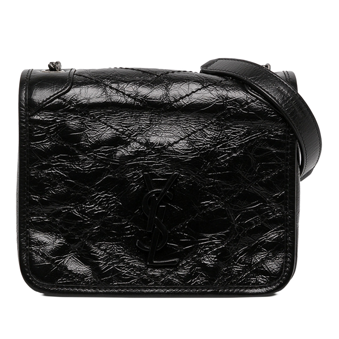 Saint Laurent Sac bandoulière froissé Niki Wallet on Chain Cuir de veau Noir – vue principale – GABY PARIS