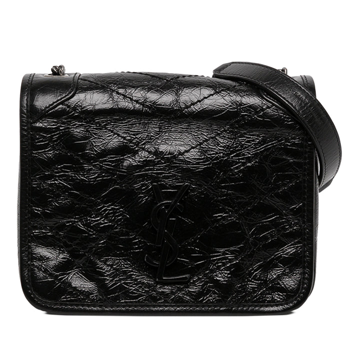 Saint Laurent Sac bandoulière froissé Niki Wallet on Chain Cuir de veau Noir – vue principale – GABY PARIS
