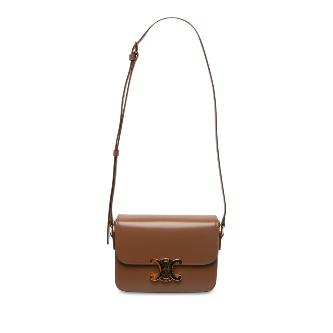 Celine Sac bandoulière brillant Triomphe Teen Cuir de veau Marron – vue principale – GABY PARIS