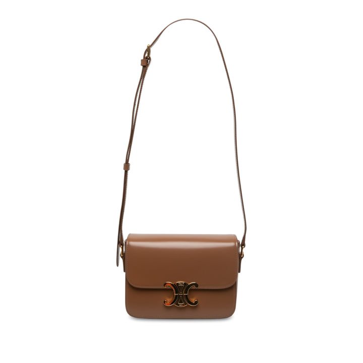 Celine Sac bandoulière brillant Triomphe Teen Cuir de veau Marron – vue principale – GABY PARIS