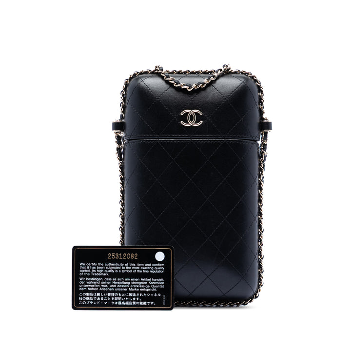 Chanel CC Matelassé Cuir d’agneau Sac rond à chaîne Phone Holder