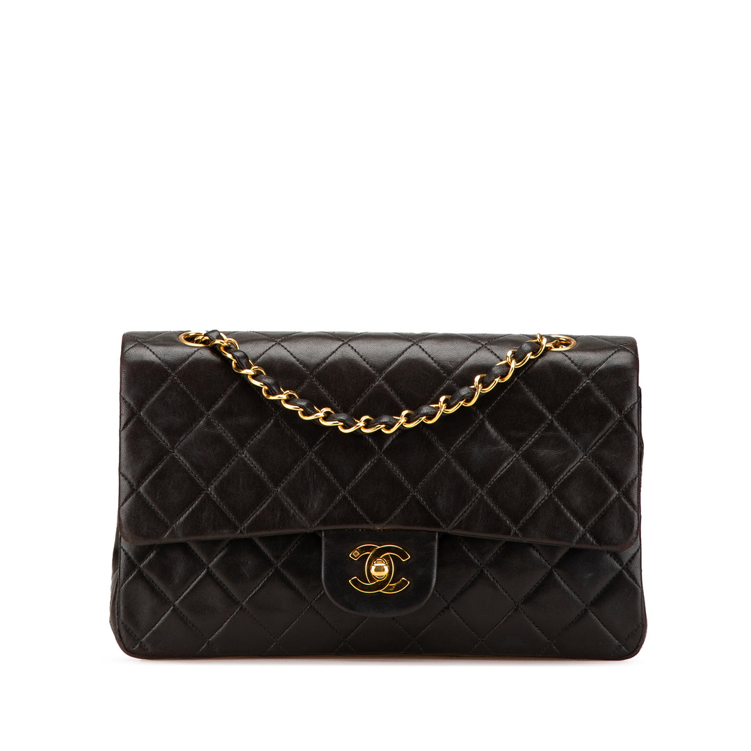 Medium Classic Lambskin Double Flap Black - Gaby Paris