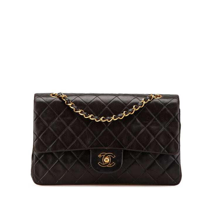 Medium Classic Lambskin Double Flap Black - Gaby Paris