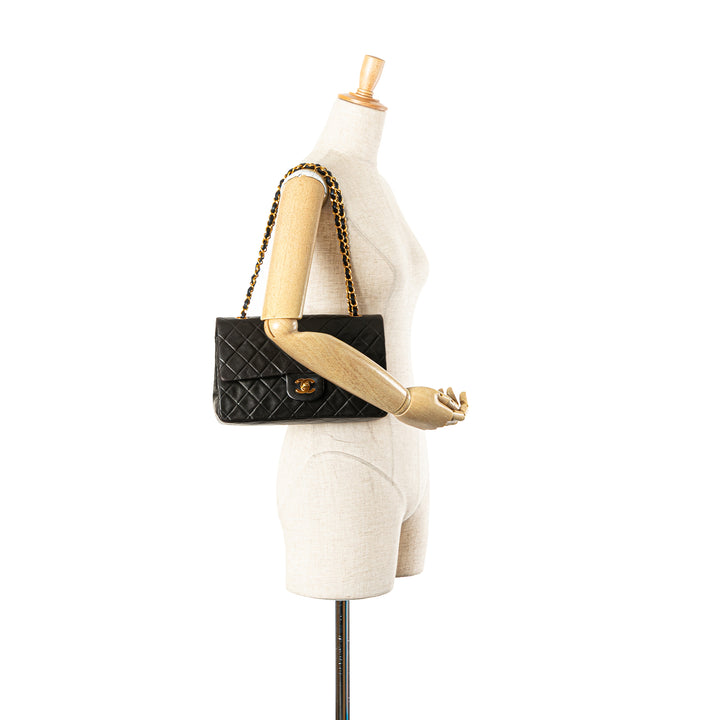 Medium Classic Lambskin Double Flap Black - Gaby Paris