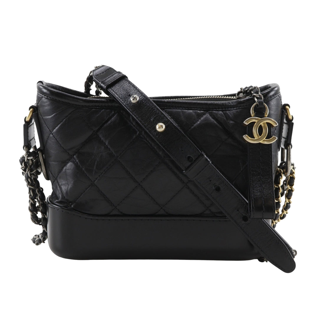 Matelassé Gabrielle Hobo Petit Cuir d'agneau Noir