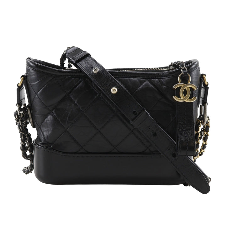 Matelassé Gabrielle Hobo Petit Cuir d'agneau Noir