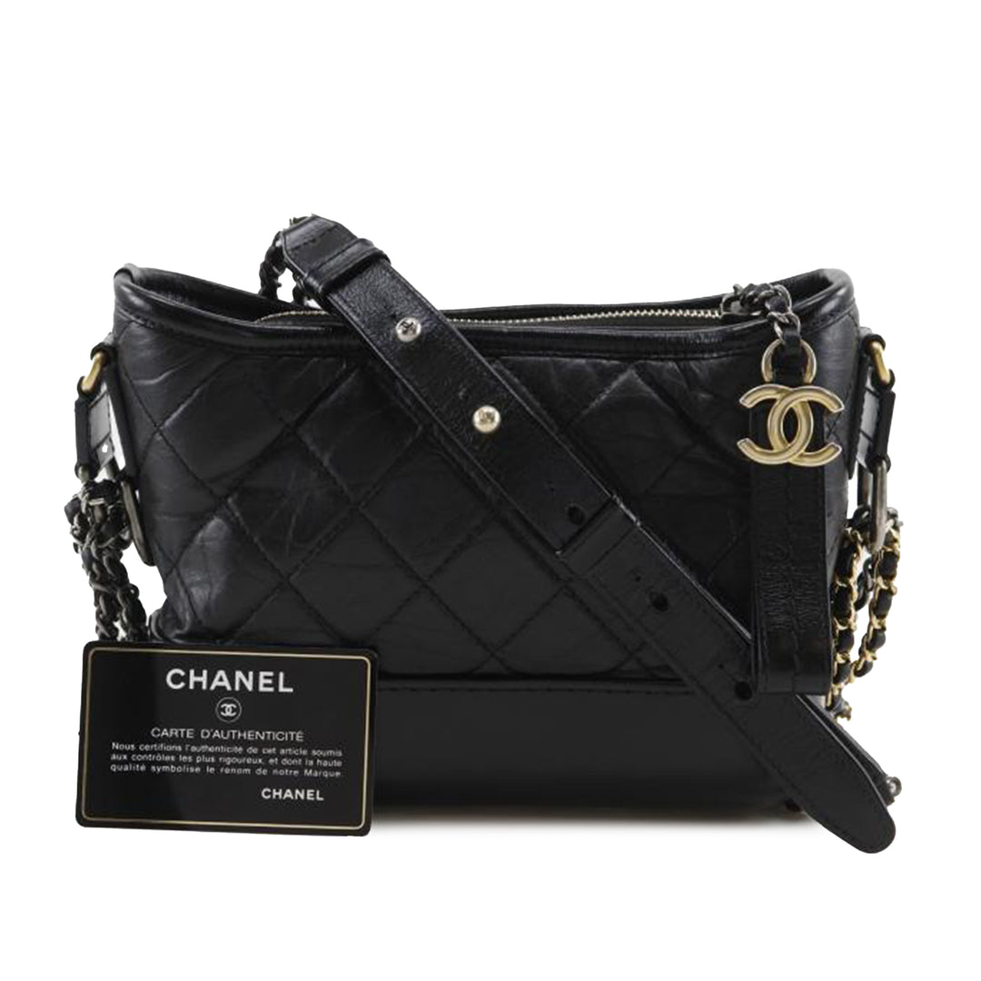 Matelassé Gabrielle Hobo Petit Cuir d'agneau Noir