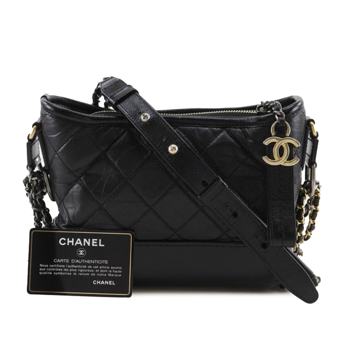 Matelassé Gabrielle Hobo Petit Cuir d'agneau Noir