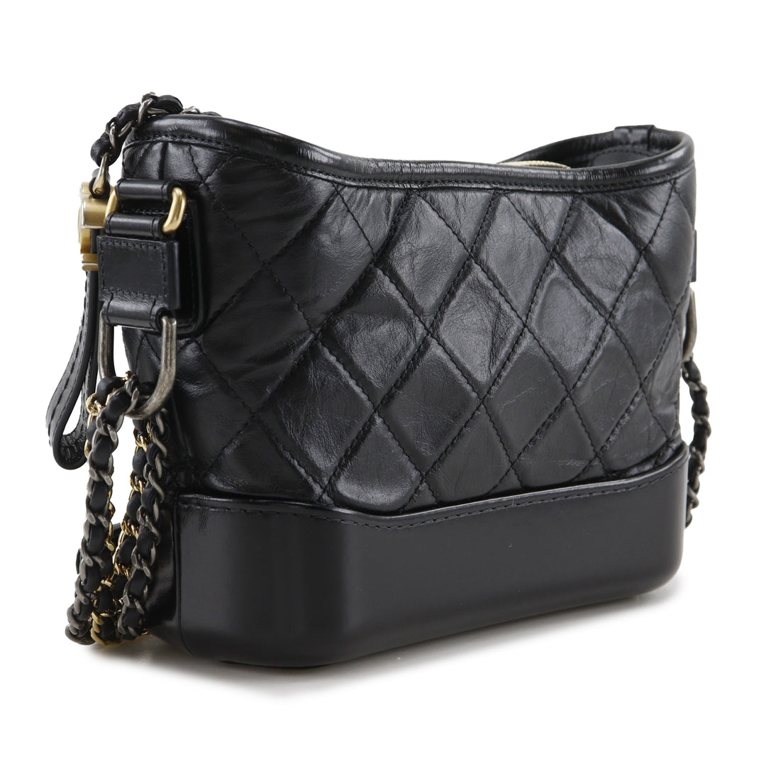 Matelassé Gabrielle Hobo Petit Cuir d'agneau Noir