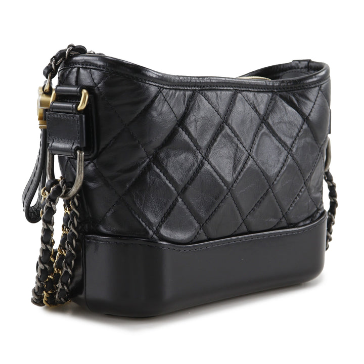 Matelassé Gabrielle Hobo Petit Cuir d'agneau Noir
