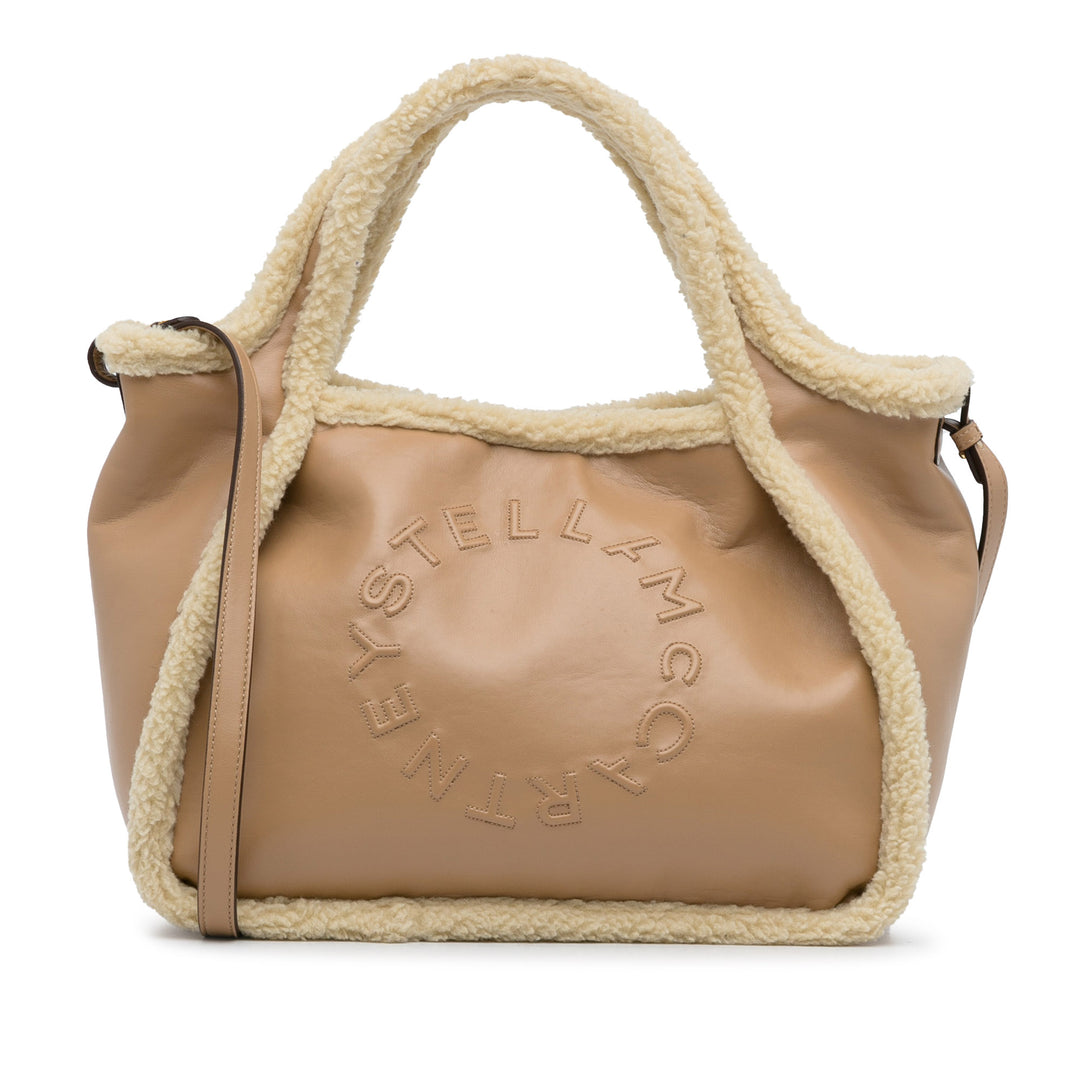 Shearling Trimmed Stella Logo Satchel Brown - Gaby Paris