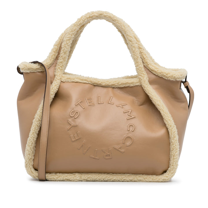 Shearling Trimmed Stella Logo Satchel Brown - Gaby Paris