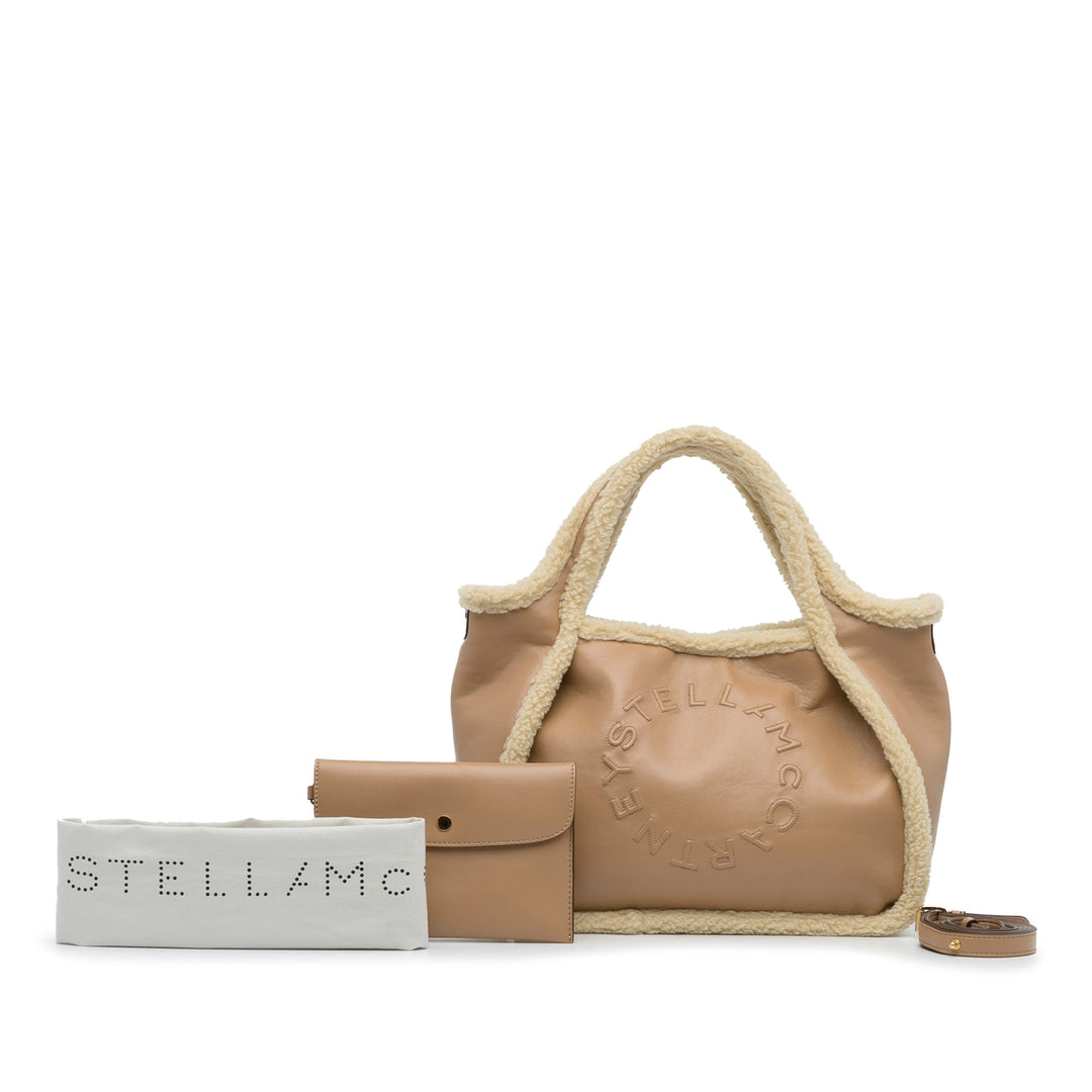 Shearling Trimmed Stella Logo Satchel Brown - Gaby Paris