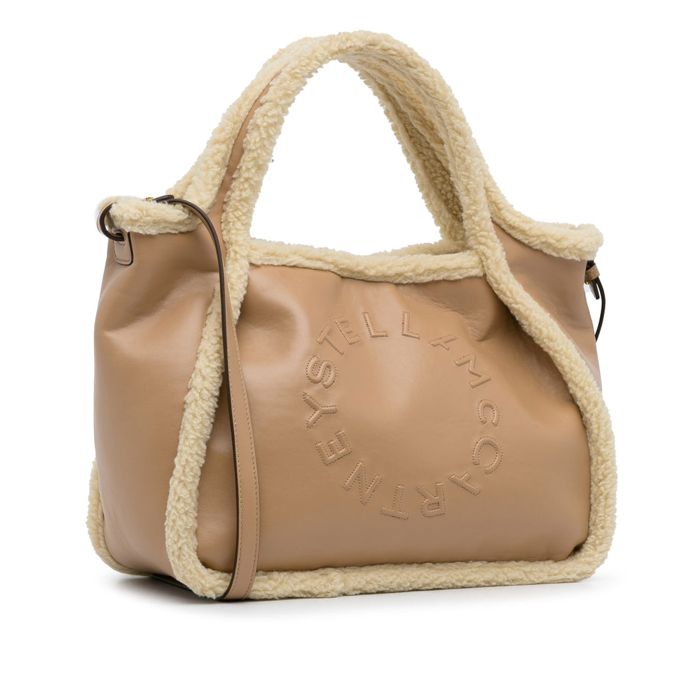 Shearling Trimmed Stella Logo Satchel Brown - Gaby Paris