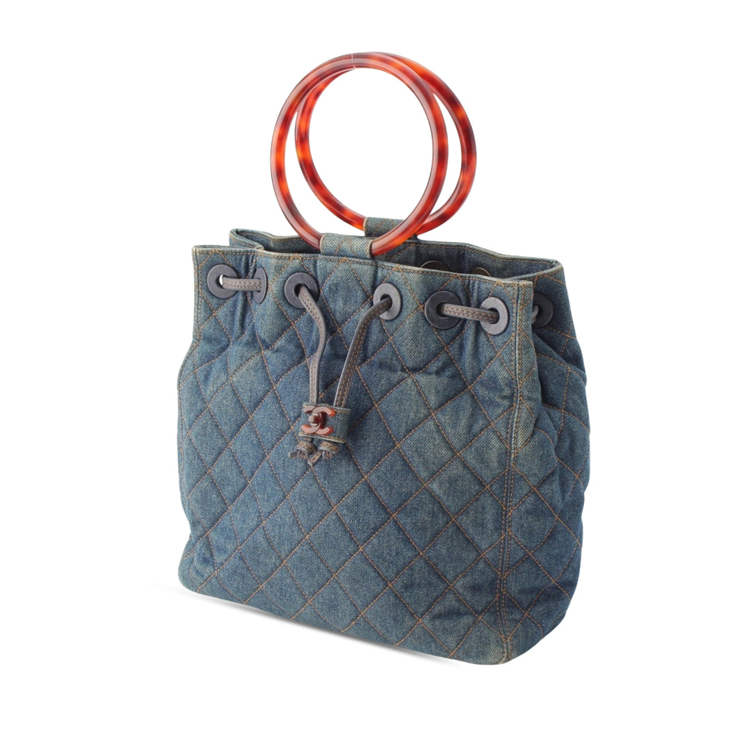 CC Matelassé Resin Bague Poignée Sac seau Jean Bleu