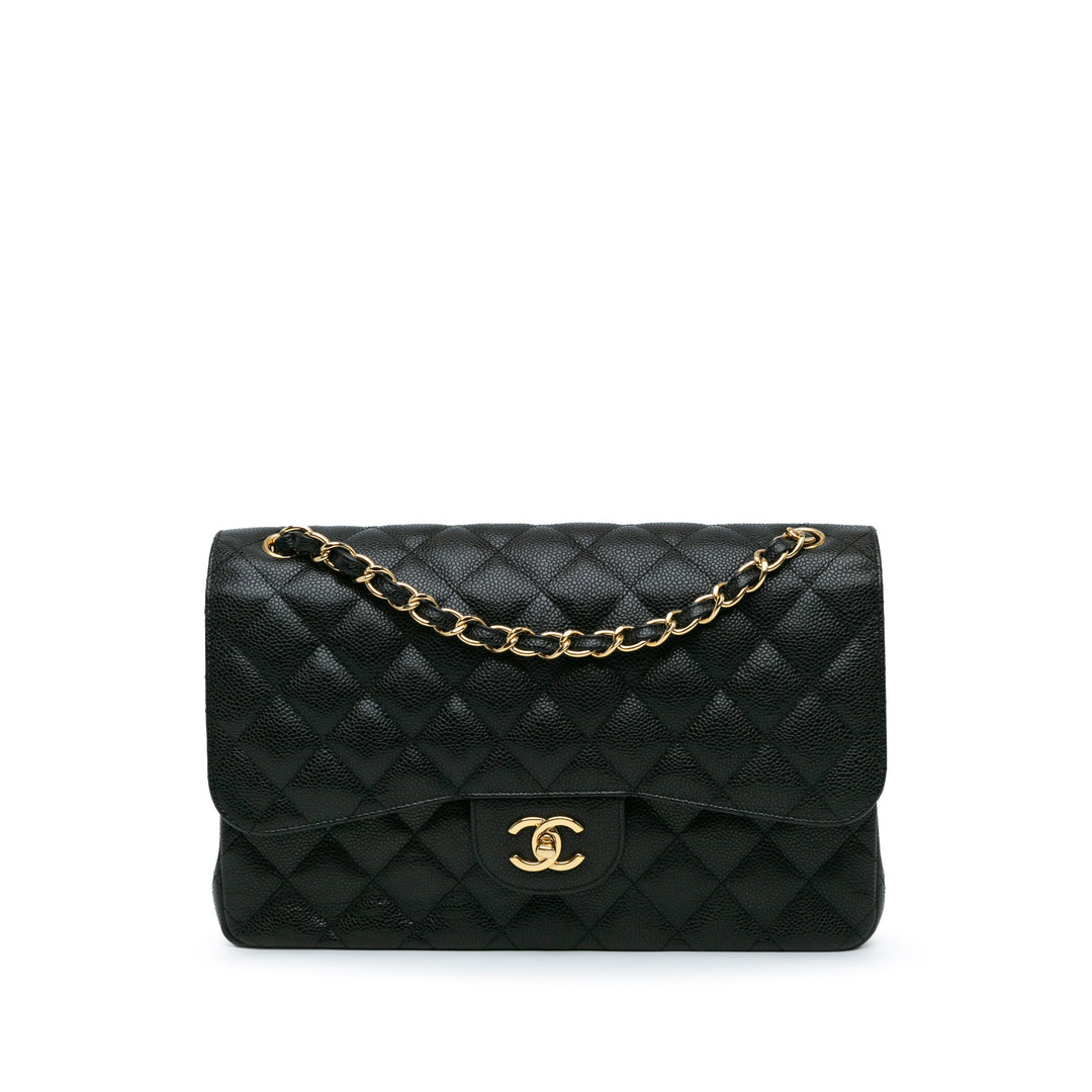 Jumbo Classic Caviar Double Flap Black - Gaby Paris