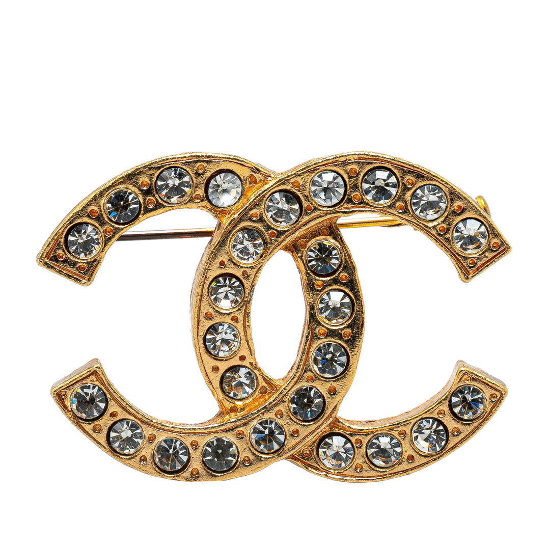 Gold Plated CC Rhinestones Brooch Gold - Gaby Paris