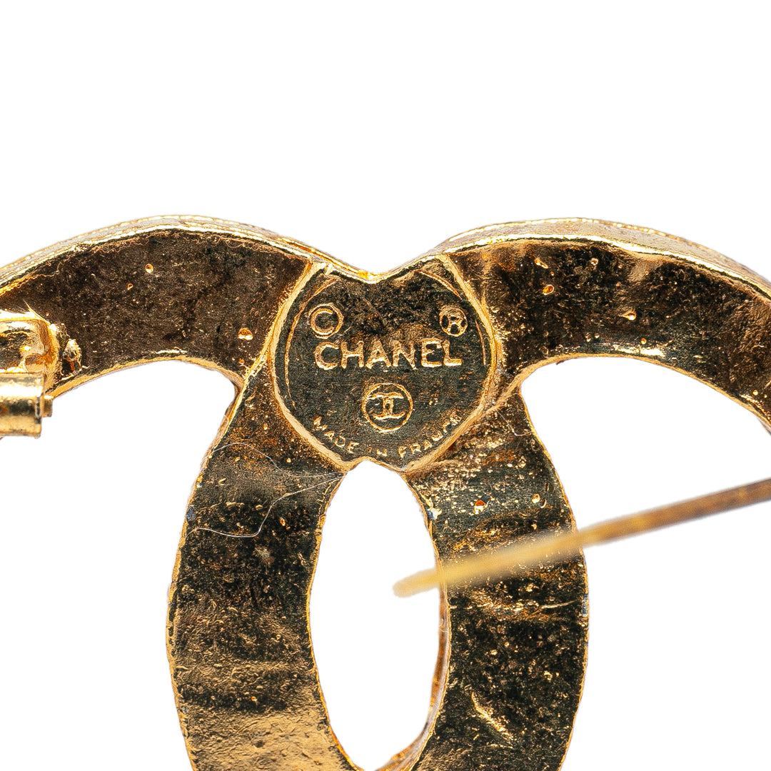 Chanel Gold Plated CC Rhinestones Brooch Gold - GABY PARIS