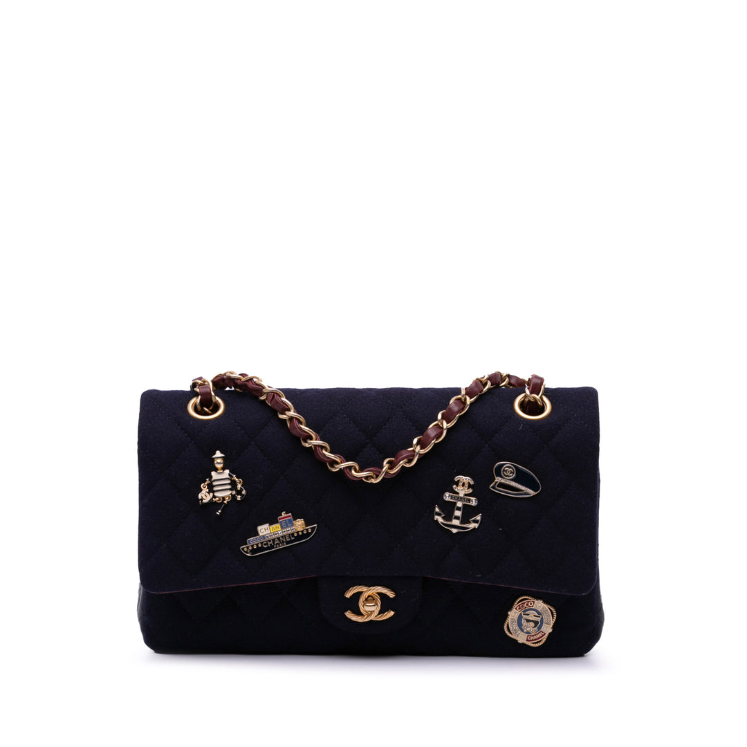 Medium Classic Wool Paris-Hamburg Charms Double Flap Blue - Gaby Paris
