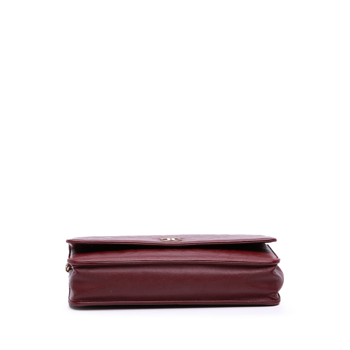 Embossed Lambskin Camellia Wallet On Chain Red - Gaby Paris