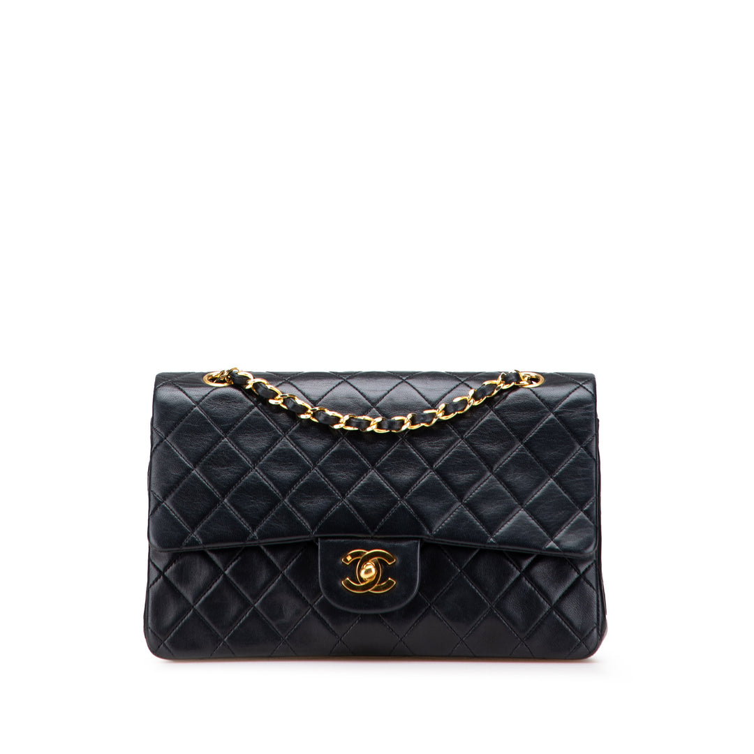 Medium Classic Lambskin Double Flap Black - Gaby Paris