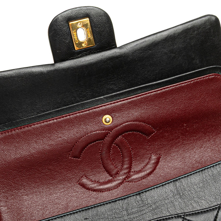 Medium Classic Lambskin Double Flap Black - Gaby Paris