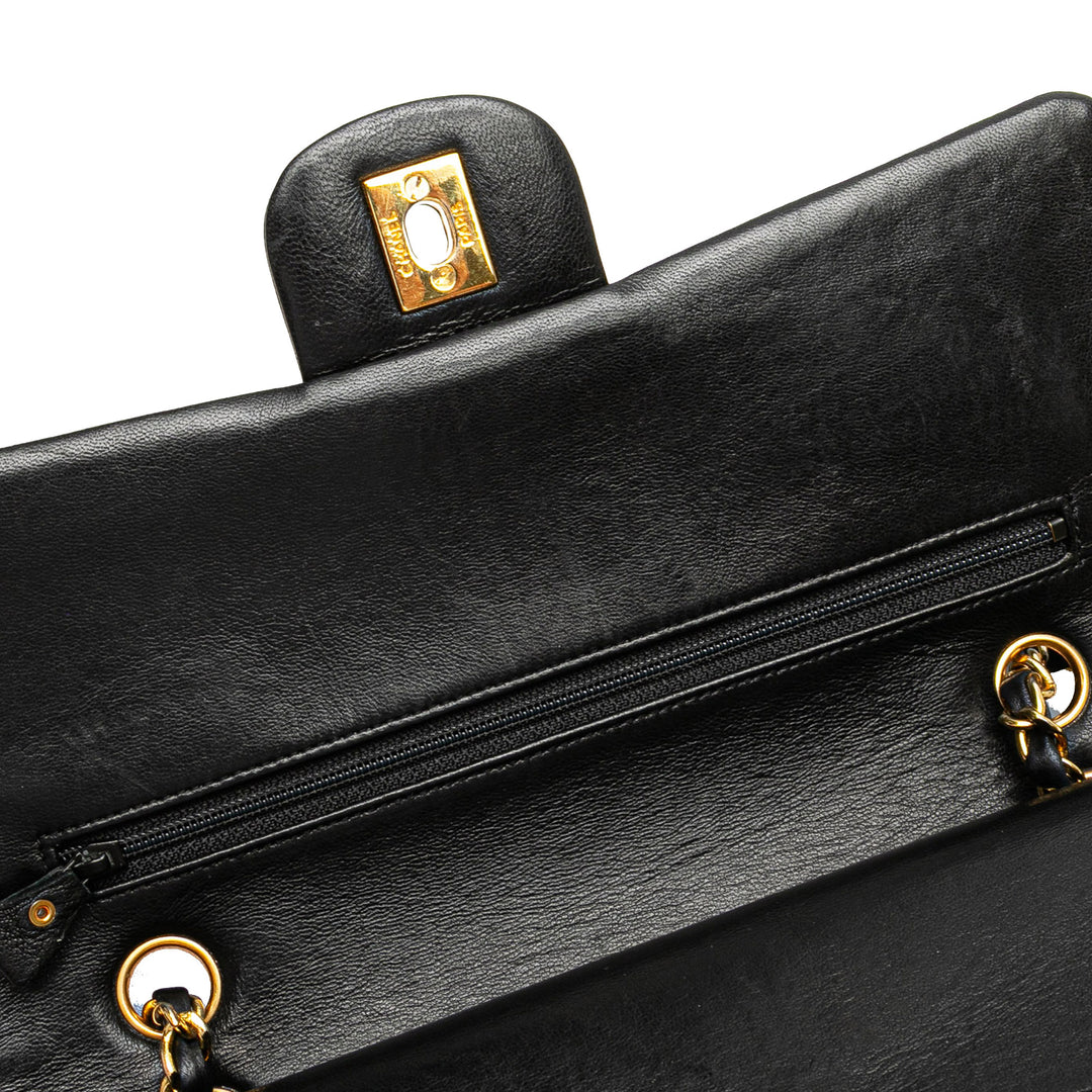 Medium Classic Lambskin Double Flap Black - Gaby Paris
