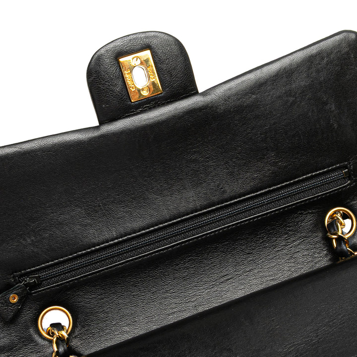 Medium Classic Lambskin Double Flap Black - Gaby Paris