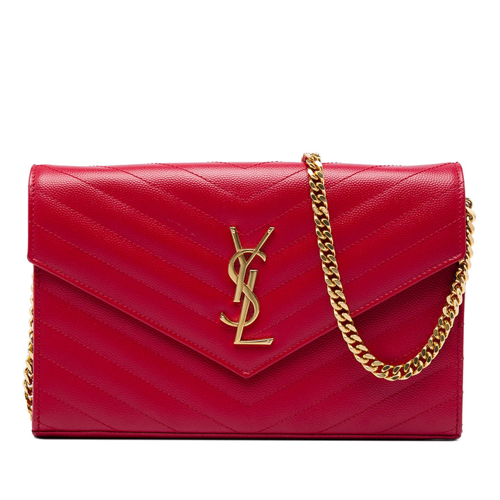 Saint Laurent Grain De Poudre Cassandre Enveloppe Chaîne Portefeuille Rouge