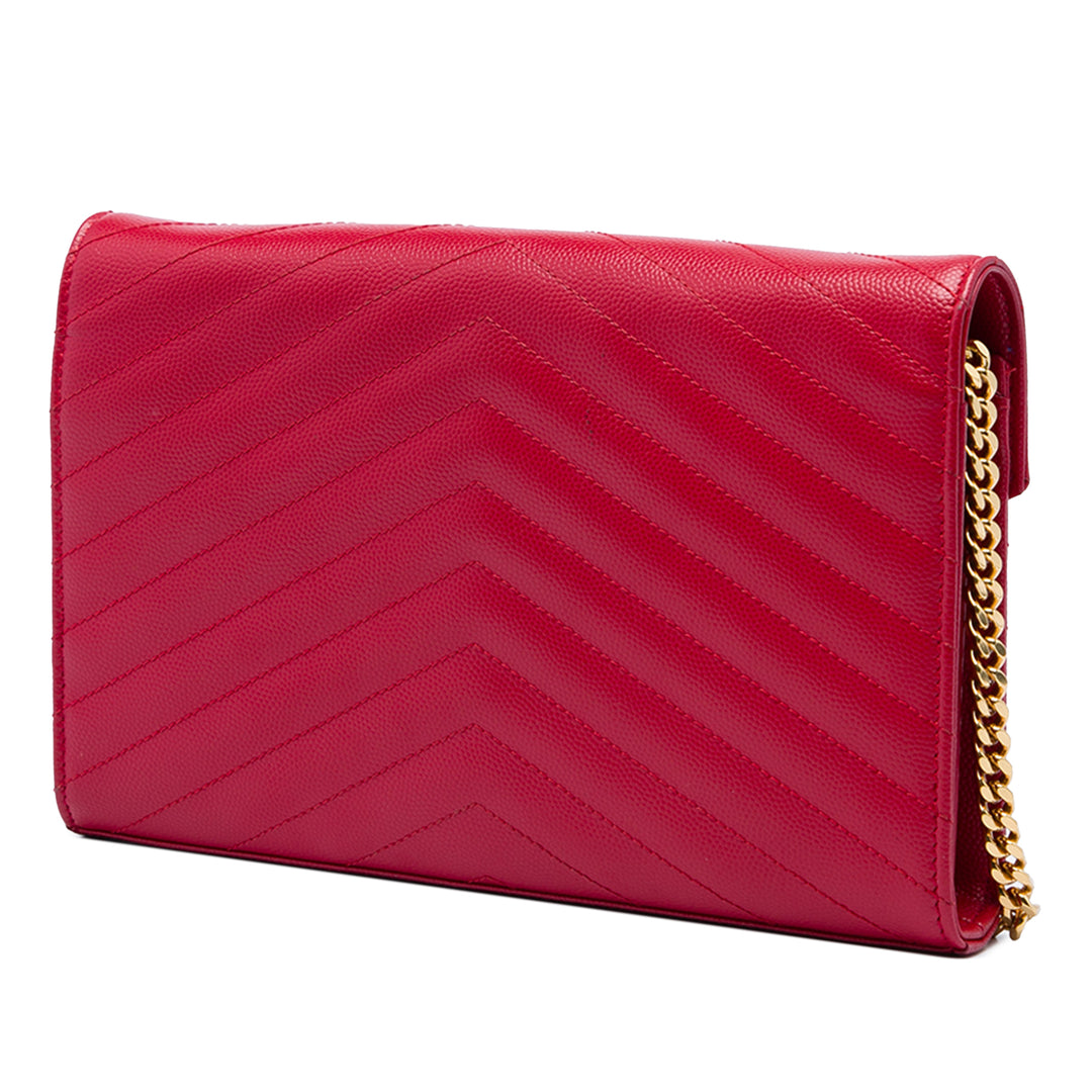 Saint Laurent Grain De Poudre Cassandre Enveloppe Chaîne Portefeuille Rouge