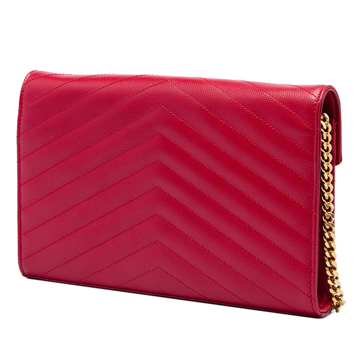 Saint Laurent Grain De Poudre Cassandre Enveloppe Chaîne Portefeuille Rouge