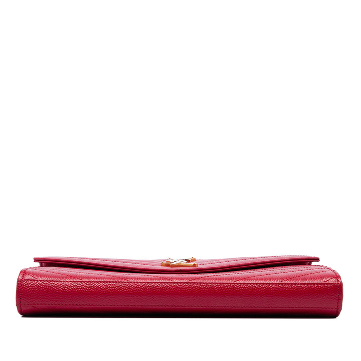 Saint Laurent Grain De Poudre Cassandre Enveloppe Chaîne Portefeuille Rouge