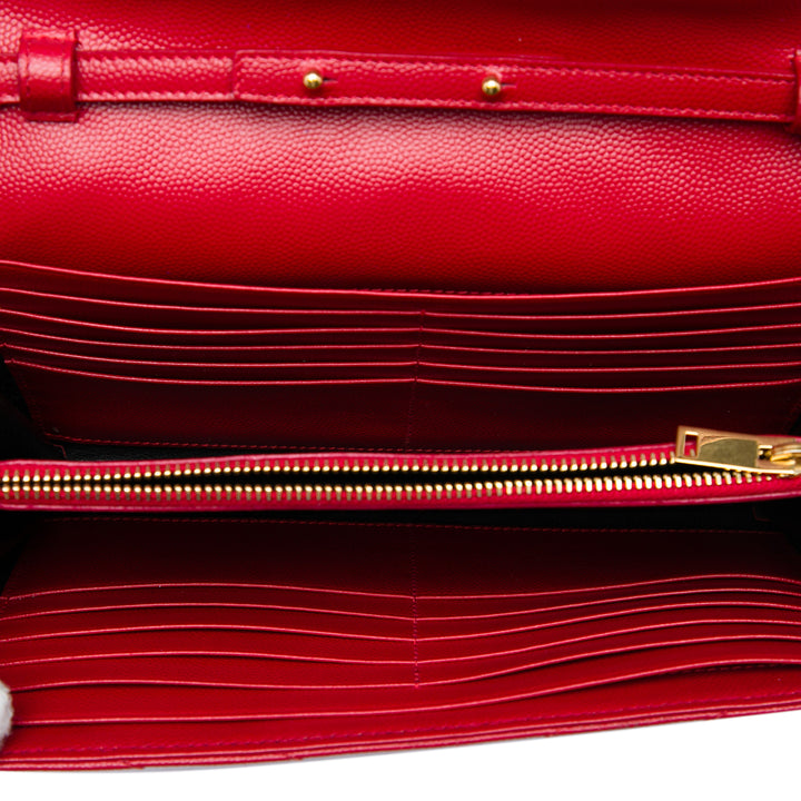 Saint Laurent Grain De Poudre Cassandre Enveloppe Chaîne Portefeuille Rouge