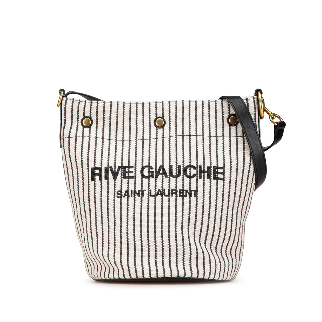 Striped Canvas Rive Gauche Bucket Bag White - Gaby Paris