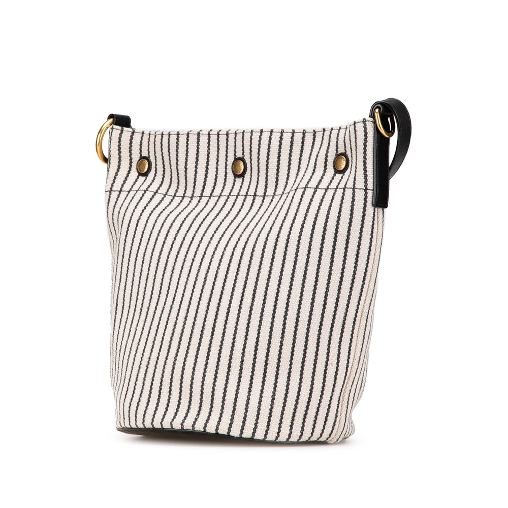 Striped Canvas Rive Gauche Bucket Bag White - Gaby Paris